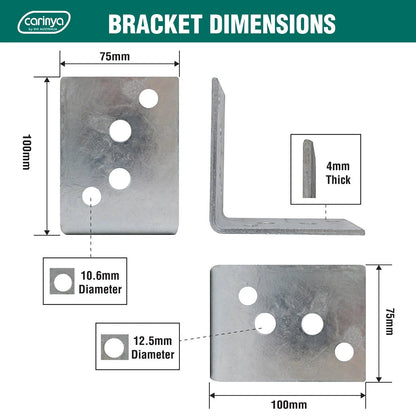 Carinya Galvanised Reinforcing Angle Bracket 100x100x75mm - Durable & Corrosion Resistant