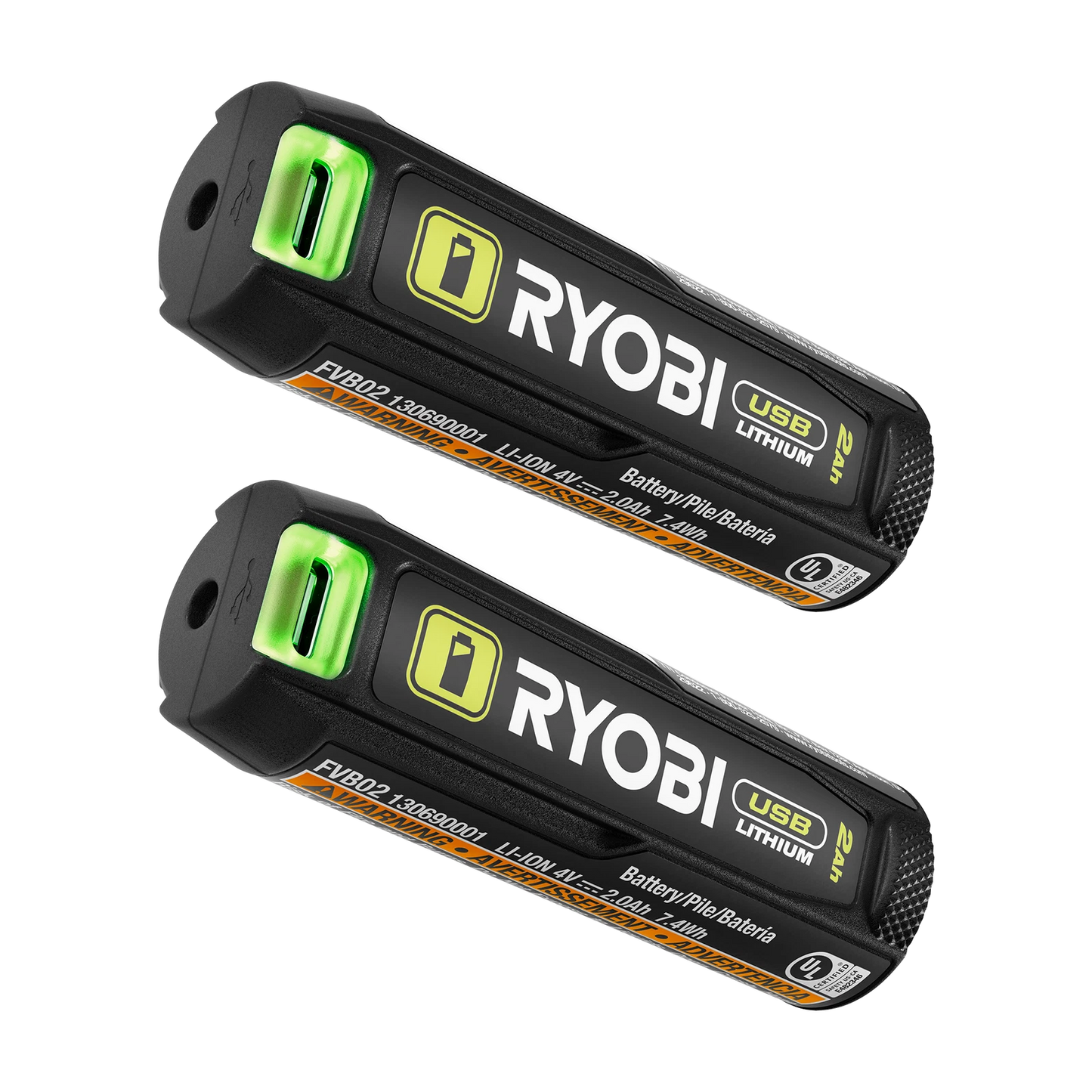 Ryobi 2.0Ah USB Lithium Battery Power Bank Twin Pack with USB-C Charging Cable