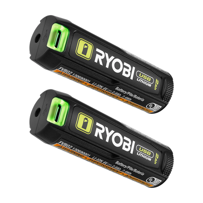 Ryobi 2.0Ah USB Lithium Battery Power Bank Twin Pack with USB-C Charging Cable