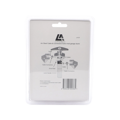 Liftaway Steel Cable & Connectors - 4m Galvanised, Durable Repair Kit for Garage/Shed Doors