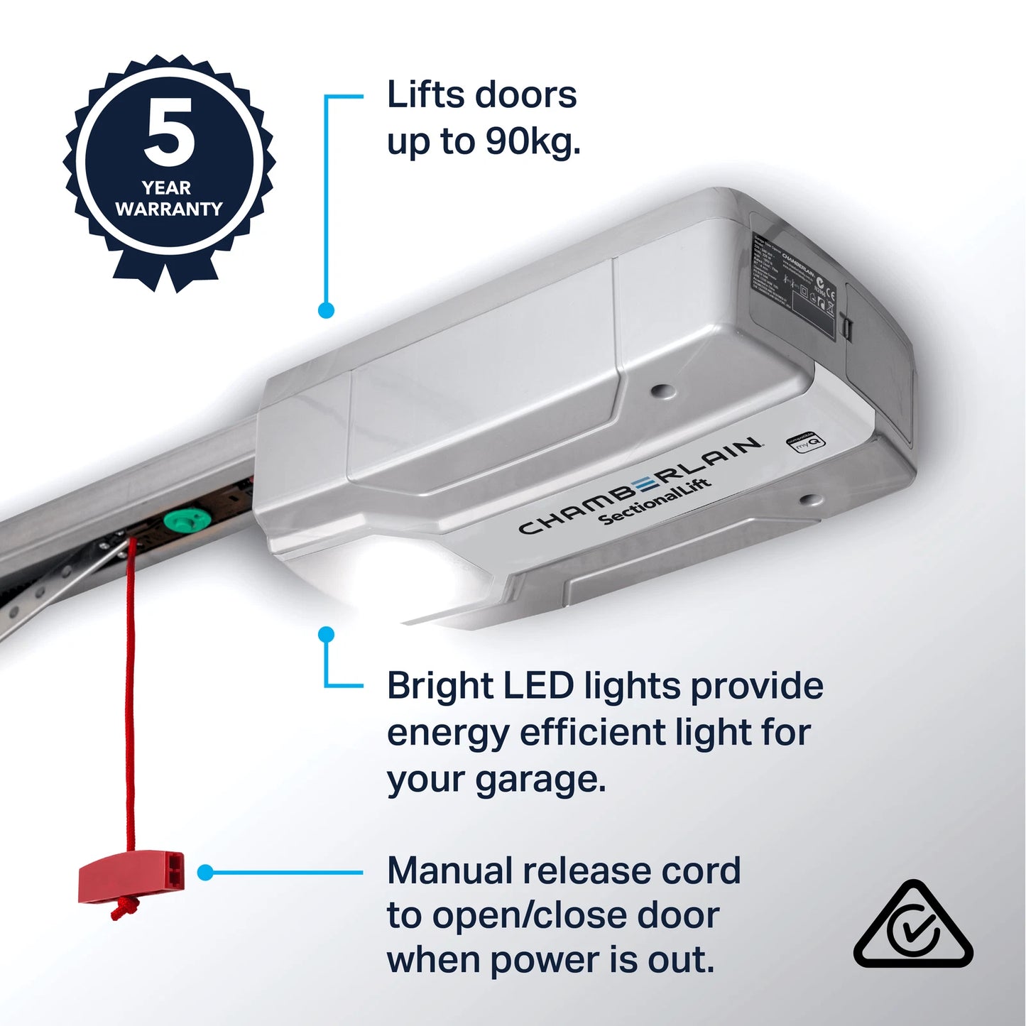 Chamberlain SectionalLift Garage Door Opener, Smart Home Compatible, Easy DIY Install