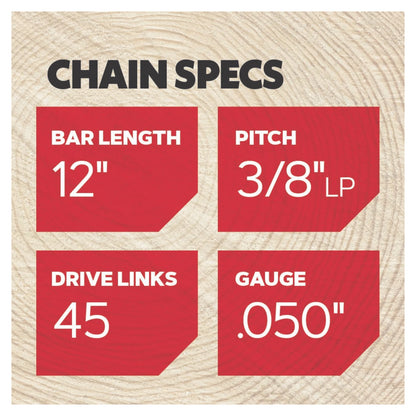 Oregon T45 12" Pro Series Chainsaw Chain, 3/8" LP, .050" Gauge, 45 DL, Enhanced Performance
