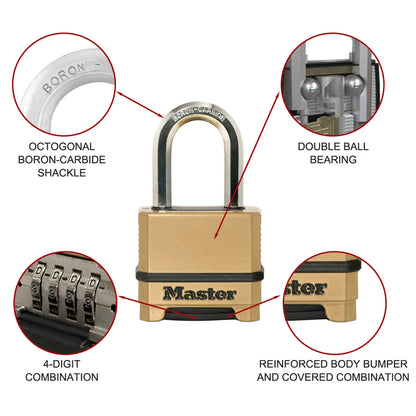 Master Lock 56mm Excell Resettable Combo Padlock, Zinc Body, Boron Carbide Shackle