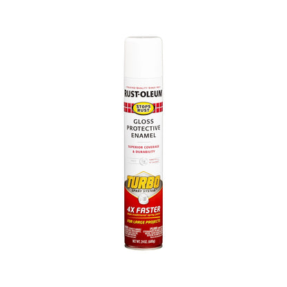 Rust-Oleum White Gloss Turbo Spray Paint 680g - Fast-Acting, High Coverage, Weather Resistant
