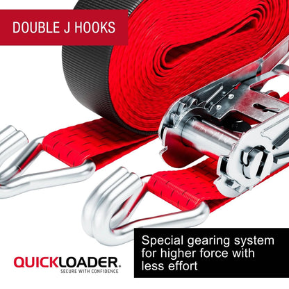 Quickloader 10m Ratchet Strap Tie Down 2500kg Lashing Capacity with Steel J-Hooks