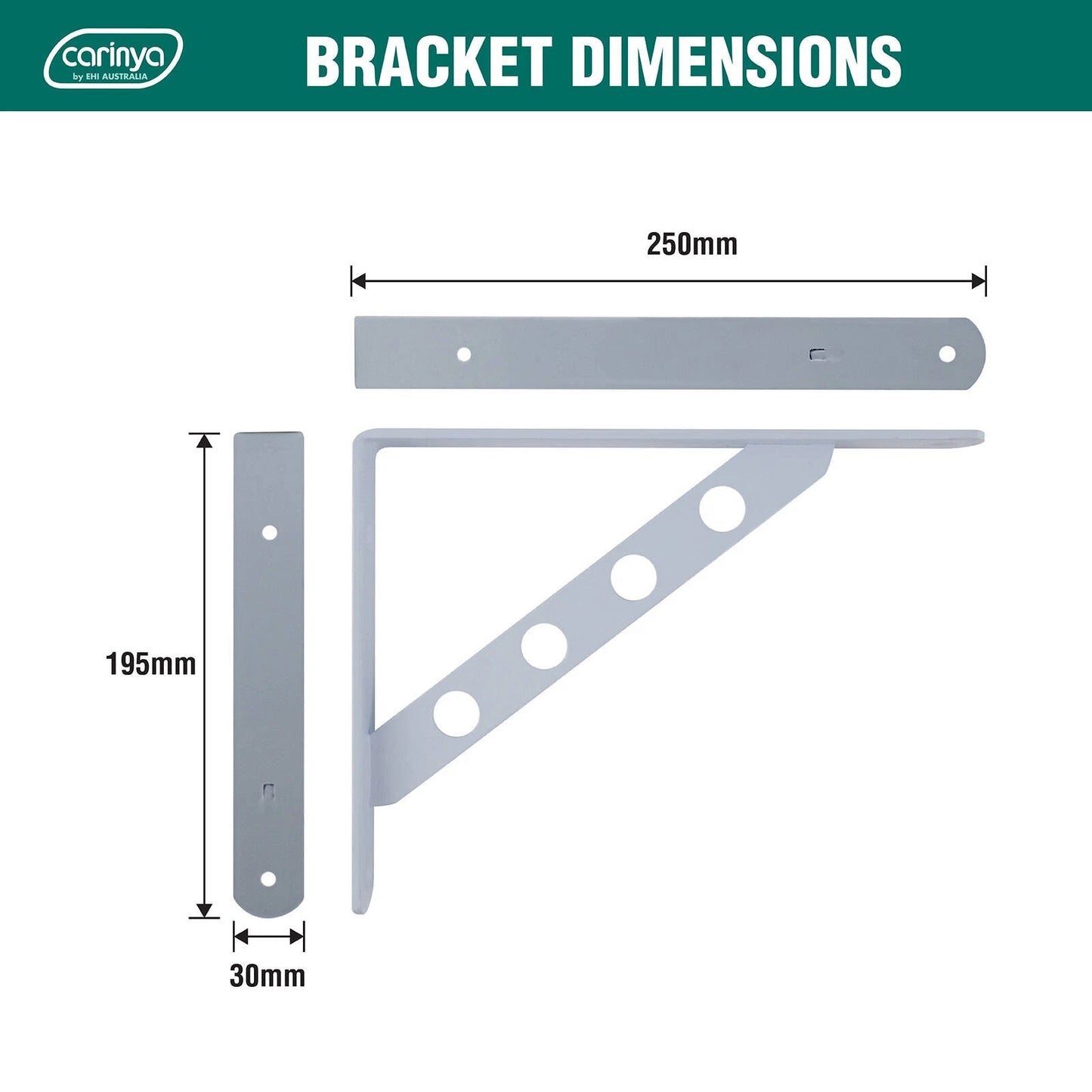 Carinya White Heavy Duty Circle Stayed Bracket, 250x195mm, 200kg Capacity, Powder Coated Steel