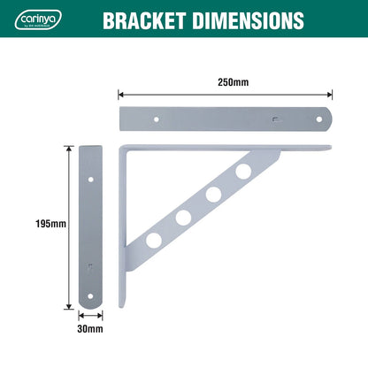 Carinya White Heavy Duty Circle Stayed Bracket, 250x195mm, 200kg Capacity, Powder Coated Steel