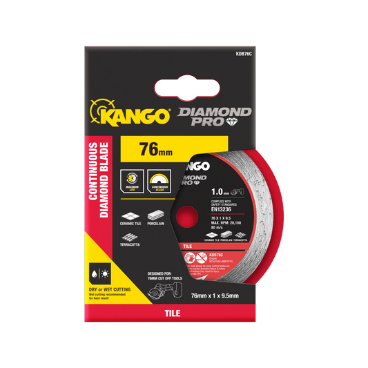 Kango 76mm Continuous Diamond Blade for Tile Cutting - Smooth, Durable, Wet/Dry Use