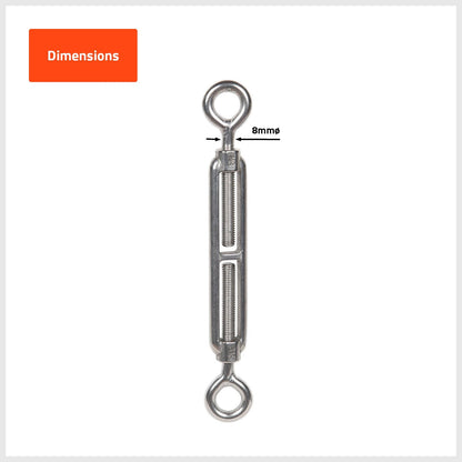 Taskmaster 8mm Marine Grade Stainless Steel Eye & Eye Turnbuckle for Rigging & Tensioning