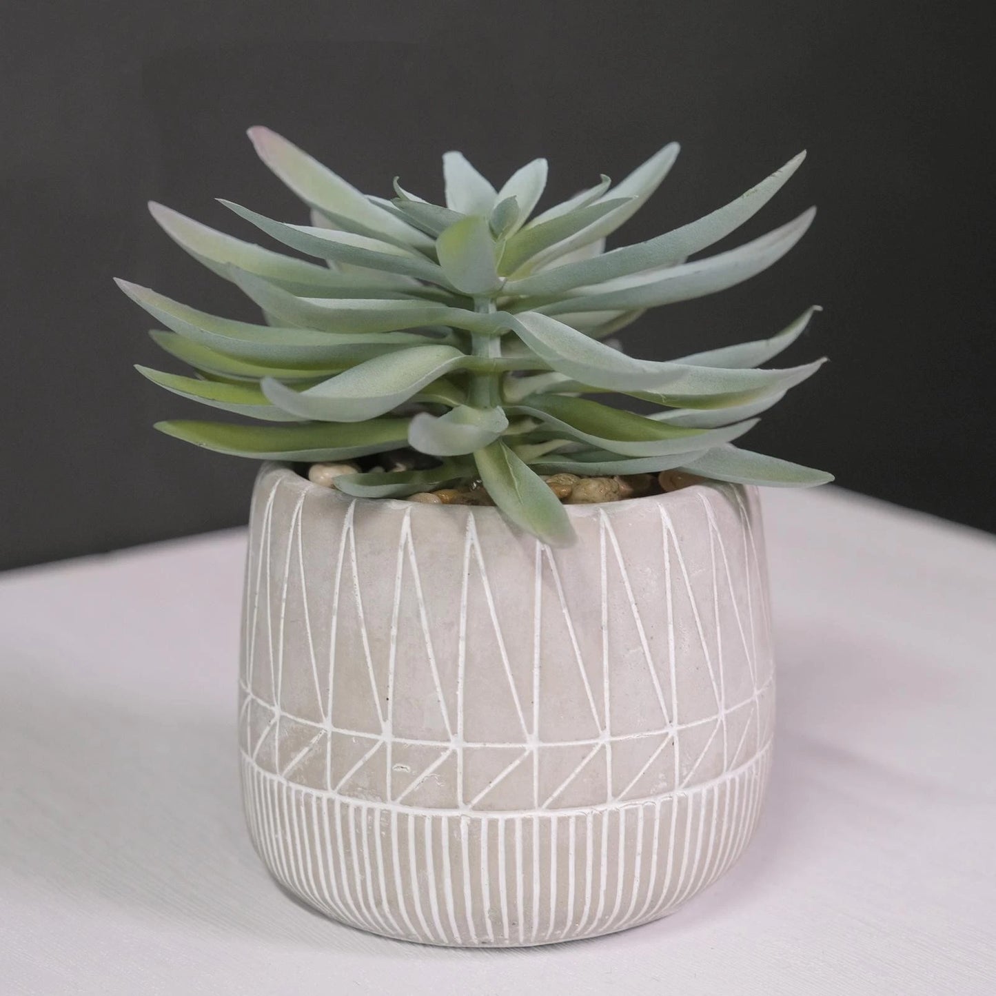UN-REAL 20cm Green Artificial Succulent in Modern Grey Pot - Realistic, Low Maintenance Decor