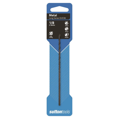 Sutton Tools 1/8" Long Series Jobber Drill Bit, M2 HSS, 118° Point, Blue Finish