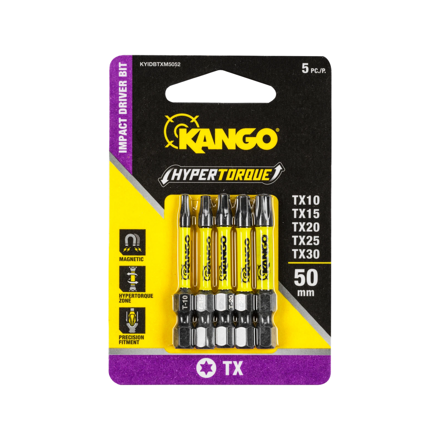 Kango 50mm HYPERTORQUE Torx Impact Driver Bit Set, 5-Pack, Magnetised Tips, High Torque