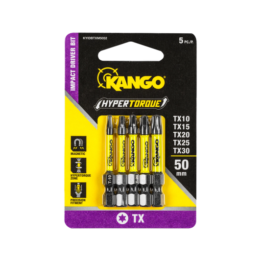 Kango 50mm HYPERTORQUE Torx Impact Driver Bit Set, 5-Pack, Magnetised Tips, High Torque