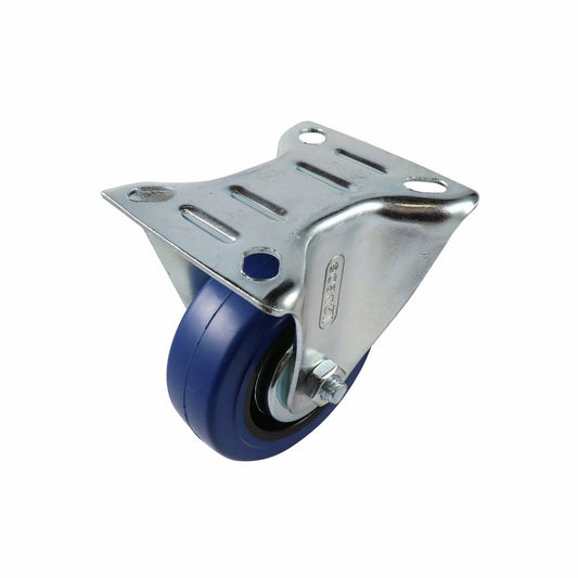 Easyroll 75mm Blue Rubber Fixed Castor, 90kg Load, Non-Marking, Indoor/Outdoor Use