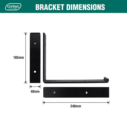 Carinya Black Lipped Angle Bracket 240x185mm, Powder Coated Steel, 50kg Load Capacity