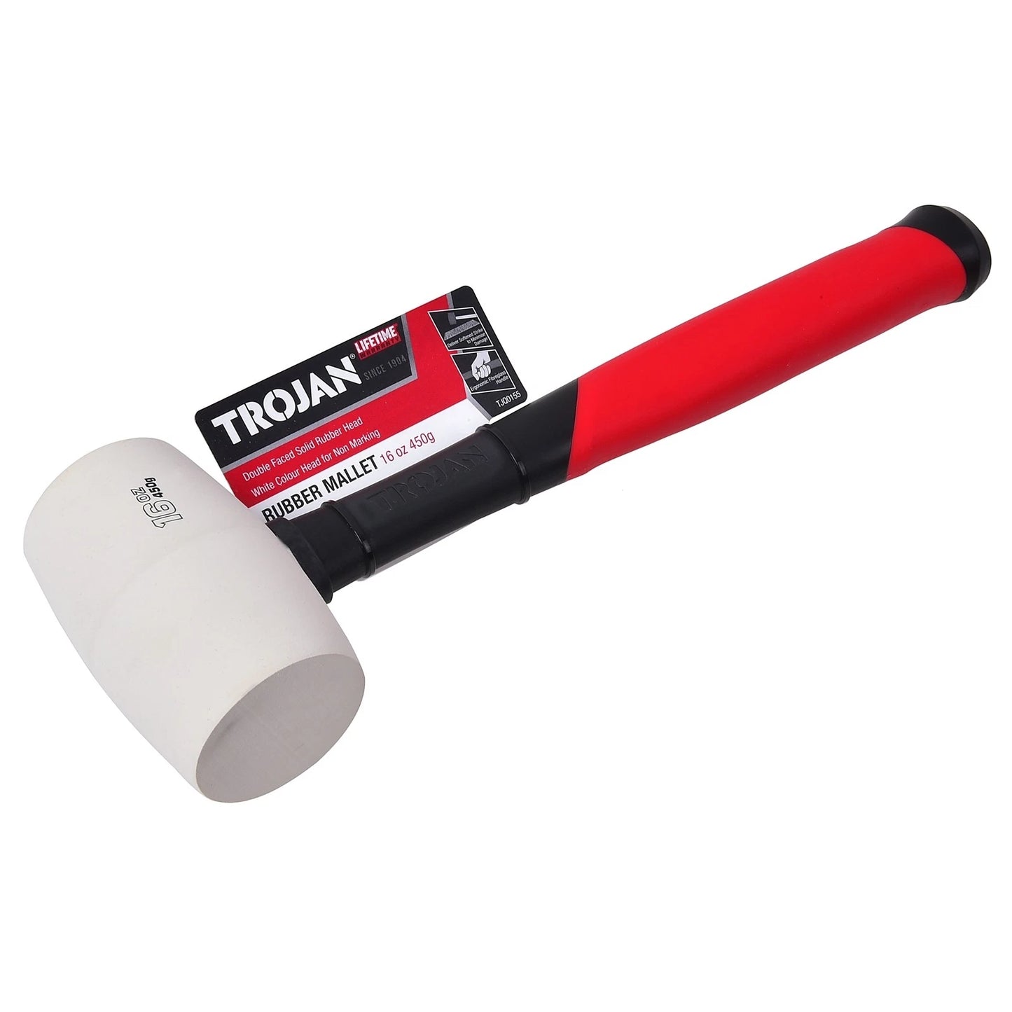 Trojan 16oz Fibreglass White Rubber Mallet with Durable Rubber Head & Lifetime Warranty