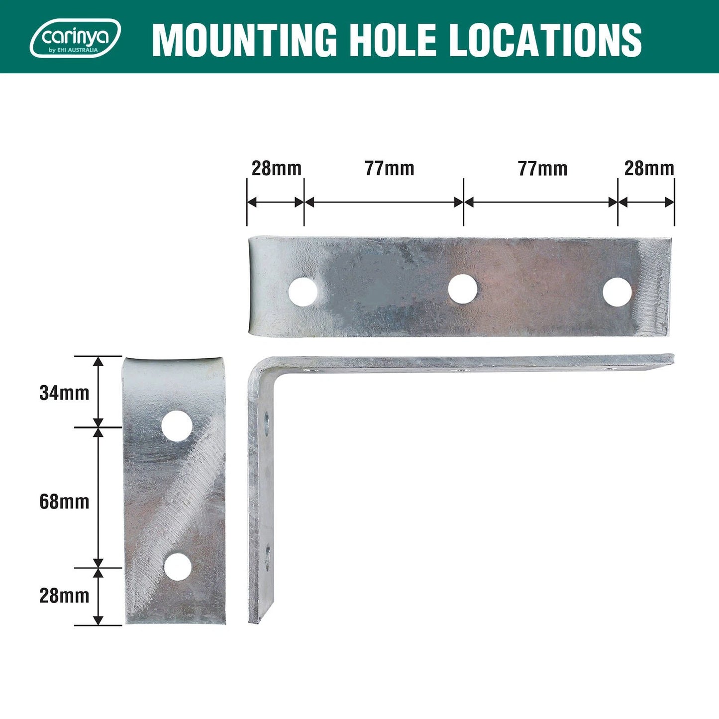 Carinya Heavy-Duty Galvanised Angle Bracket 210x130mm, 75kg Load, Indoor/Outdoor Use