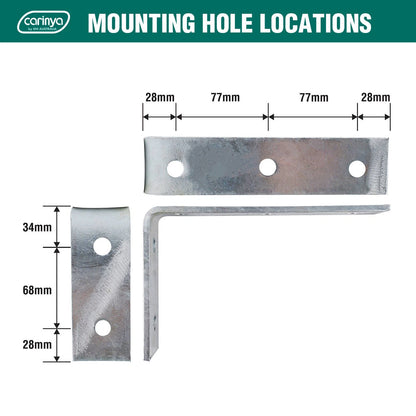 Carinya Heavy-Duty Galvanised Angle Bracket 210x130mm, 75kg Load, Indoor/Outdoor Use