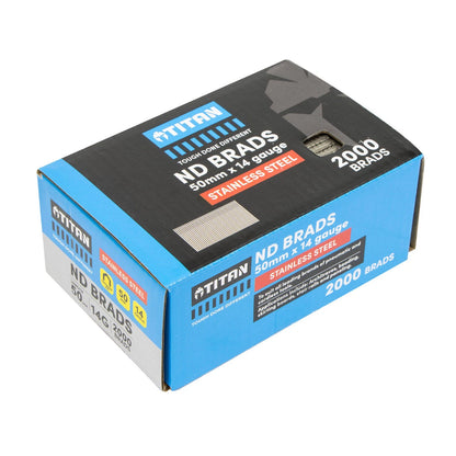 Titan 50x2mm Stainless Steel Collated Nails & Brads, 2000 Pack, Corrosion Resistant