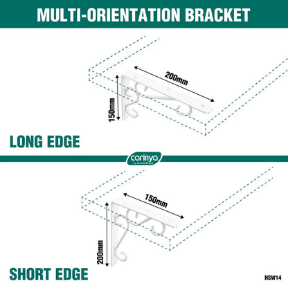 Carinya Heavy Duty 250x200mm White Scroll Bracket, 200kg Load, Indoor/Outdoor Use