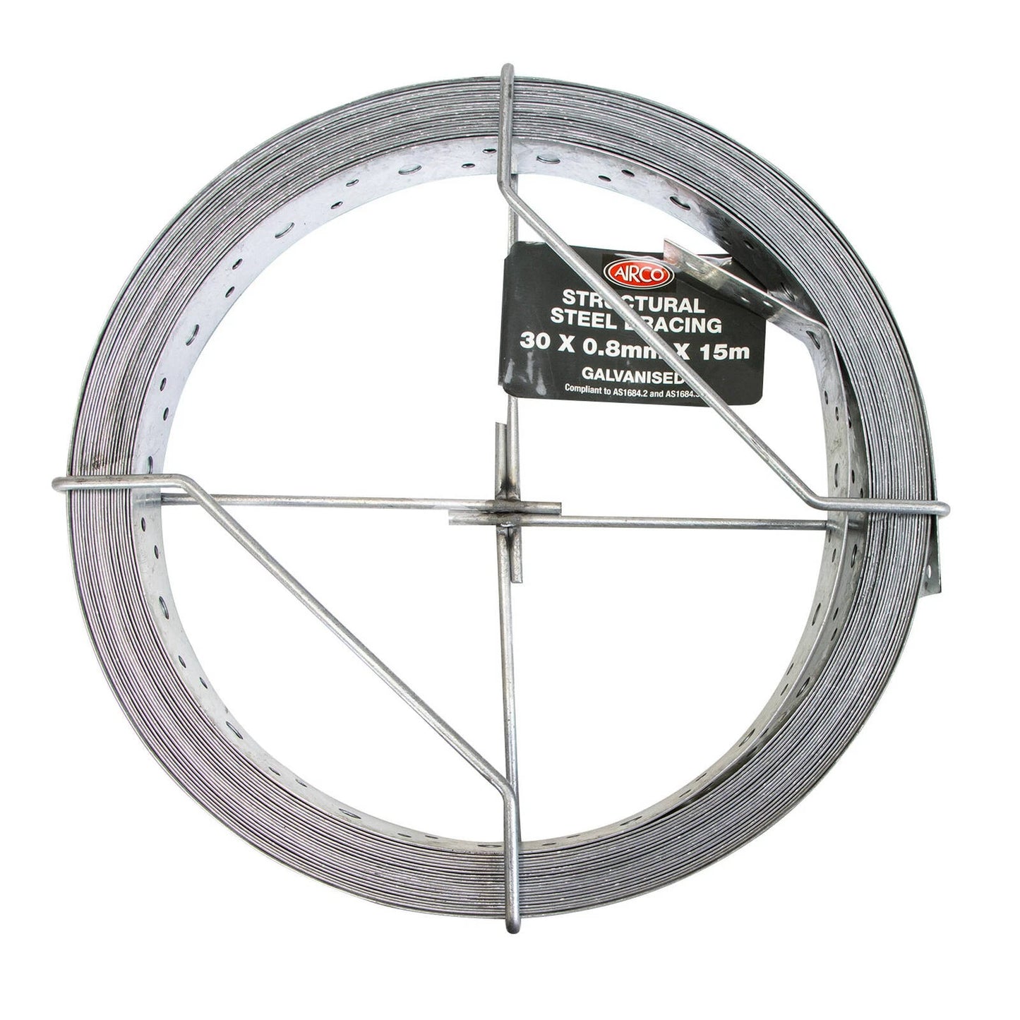Airco Structural Galvanised Strapping 30 x 0.8mm x 15m, AS1684 Compliant, Pre-Punched Holes