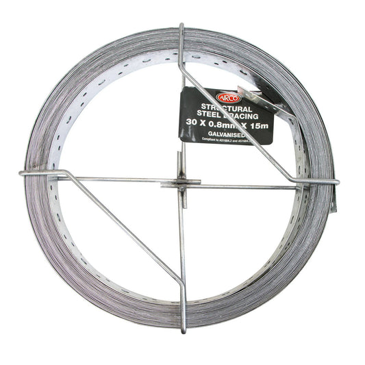 Airco Structural Galvanised Strapping 30 x 0.8mm x 15m, AS1684 Compliant, Pre-Punched Holes