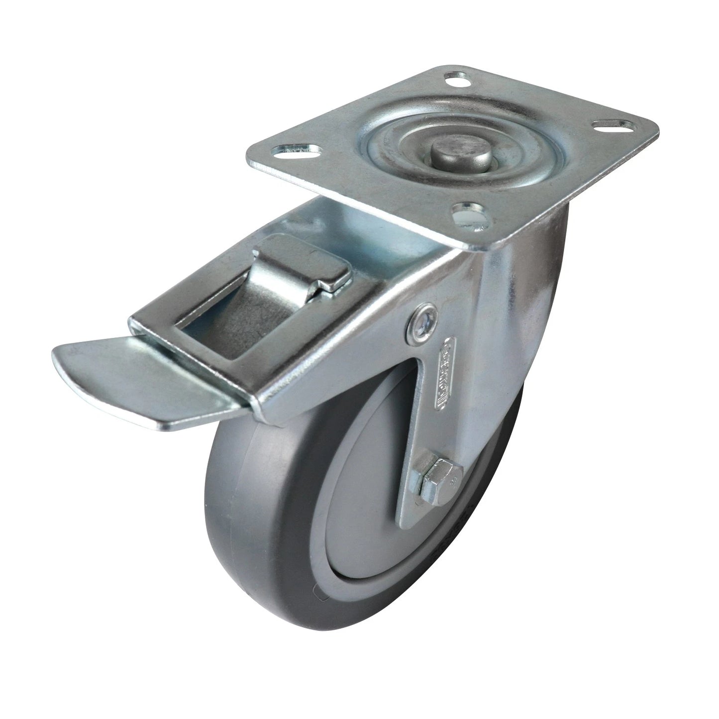 Easyroll 125mm Grey Rubber Swivel Brake Castor 100kg Heavy Duty Indoor Use