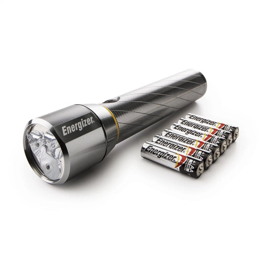 Energizer 1500lm Metal Vision HD LED Torch, 230m Beam, IPX4, Strobe, 6AA Batteries Included