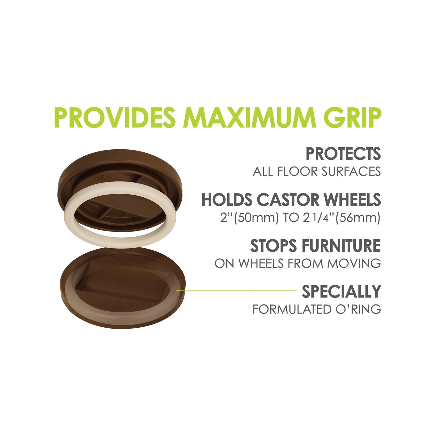 Slipstick Chocolate Castor Cup Gripper 4 Pack - Floor Protection & Anti-Slip for 50-56mm Wheels