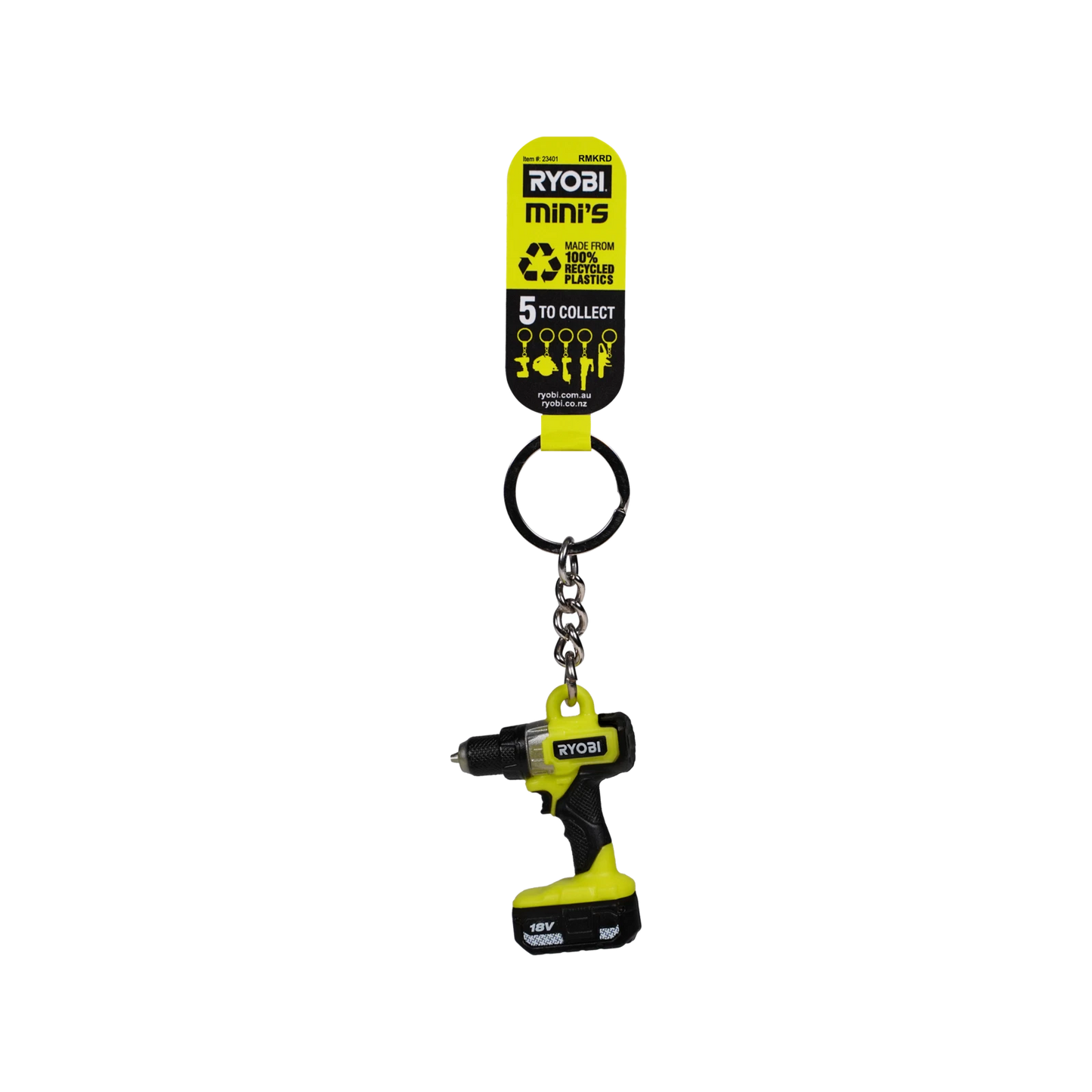 Ryobi MINI Drill Keyring - Eco-Friendly, 100% Recycled, Collectible Replica