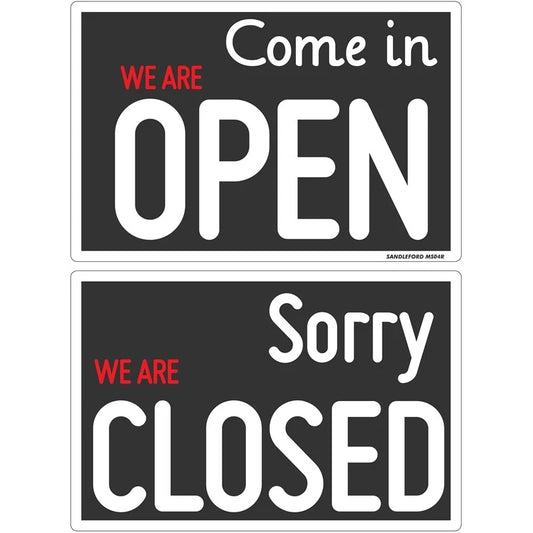 Sandleford Open Close Plastic Sign 300x200mm UV Resistant Durable Polypropylene