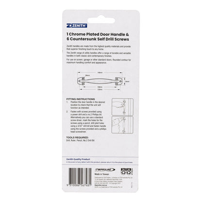 Zenith Chrome Plated Heavy Duty Door Handle 108-135mm, Polished Finish, Zinc Alloy