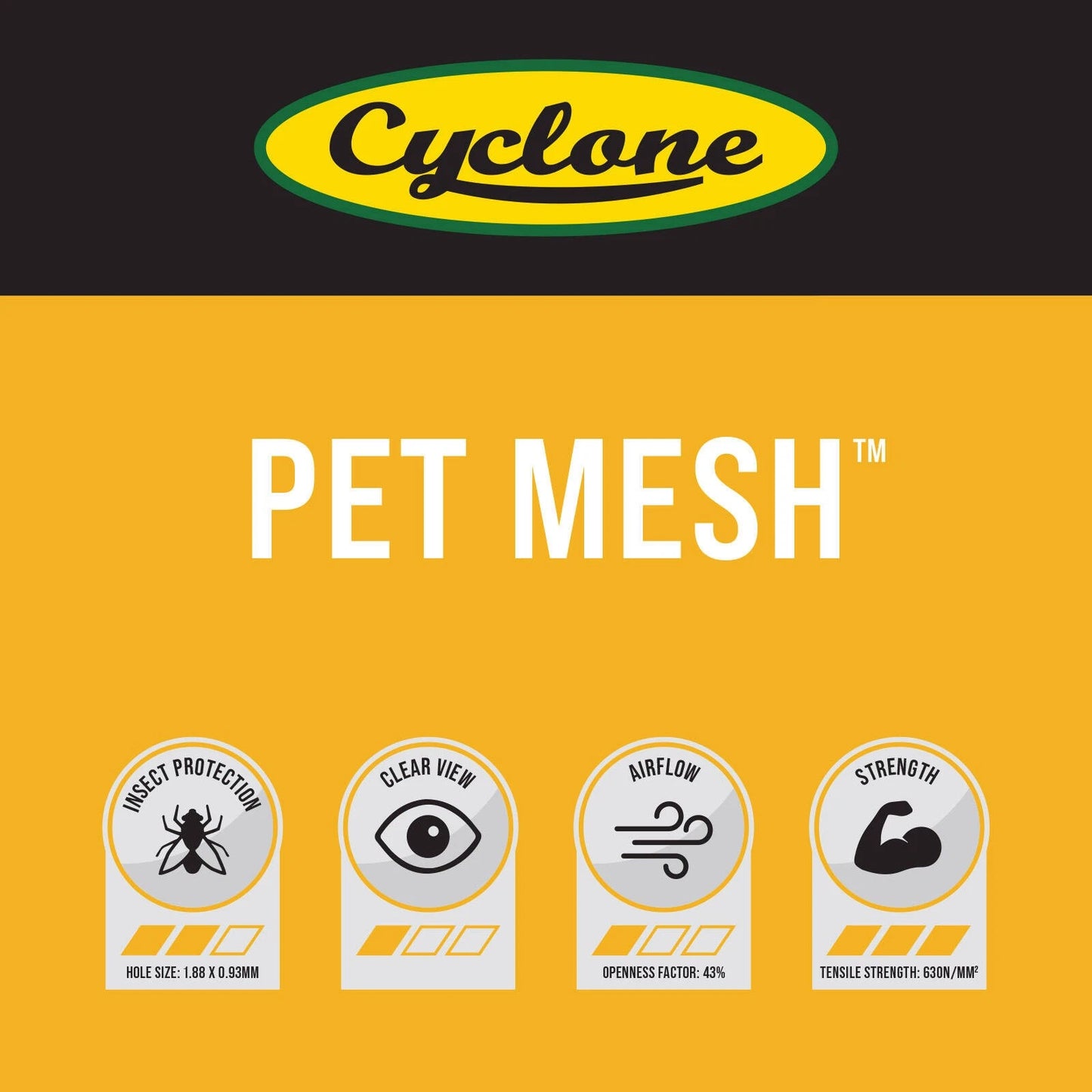 Cyclone Pet Mesh Flyscreen 1220mm x 6m - Durable, Pet-Resistant, Weatherproof Polyester