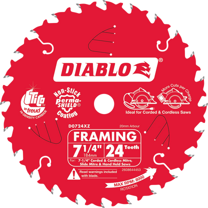 Diablo 184mm 24 Teeth Ultra-Thin Circular Saw Blade, TiCo Carbide, Non-stick Coating