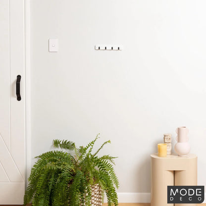 MODE 4 Key Rack with Black Hooks on White Board, Durable & Stylish Design