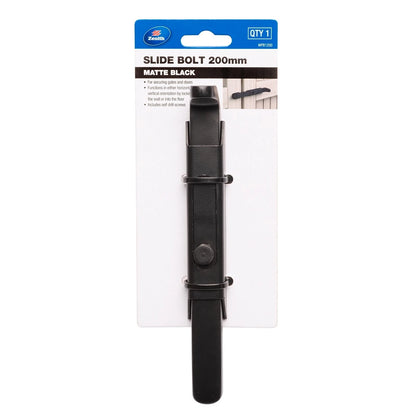 Zenith 200mm Matte Black Slide Bolt - Versatile, Durable, Indoor/Outdoor Use