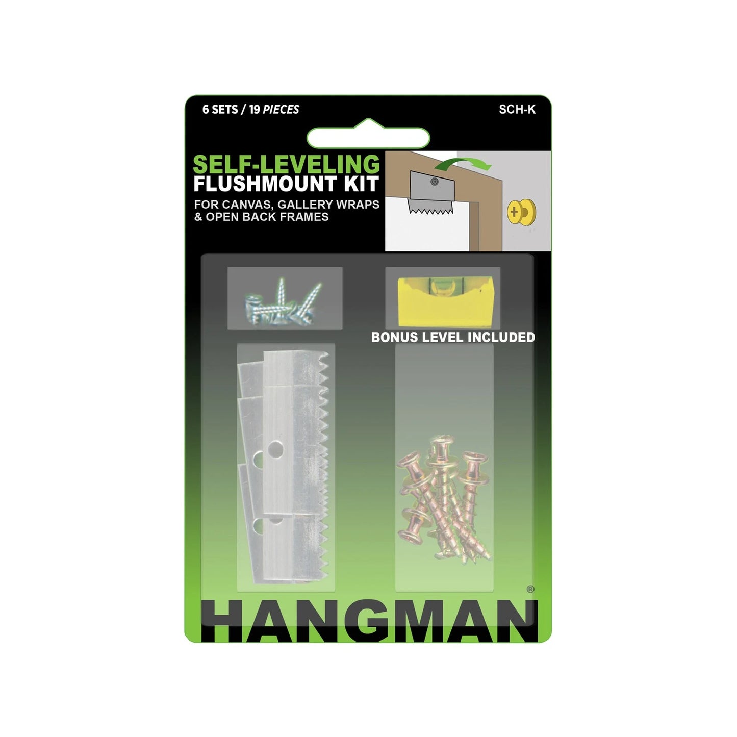 Hangman Flushmount Picture Hang Kit - 6 Pack, Self-Leveling, Easy Installation