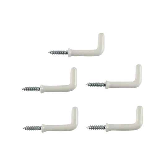 Everhang 25mm White PVC Coated Square Hooks - 5 Pack, Secure Wall Mount, 13kg Capacity