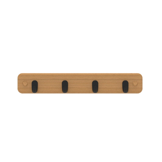 MODE 4 Bamboo Key Rack with Black Hooks - Durable, Easy Install, Stylish Design