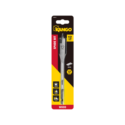 Kango 12mm Spade Bit - Wingless Design, Extended Scoop, Multi Grind Edge, ¼” Hex Shank