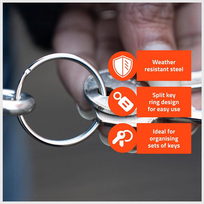 Taskmaster 25mm Steel Key Ring Pack - 100 Durable Split Design Rings