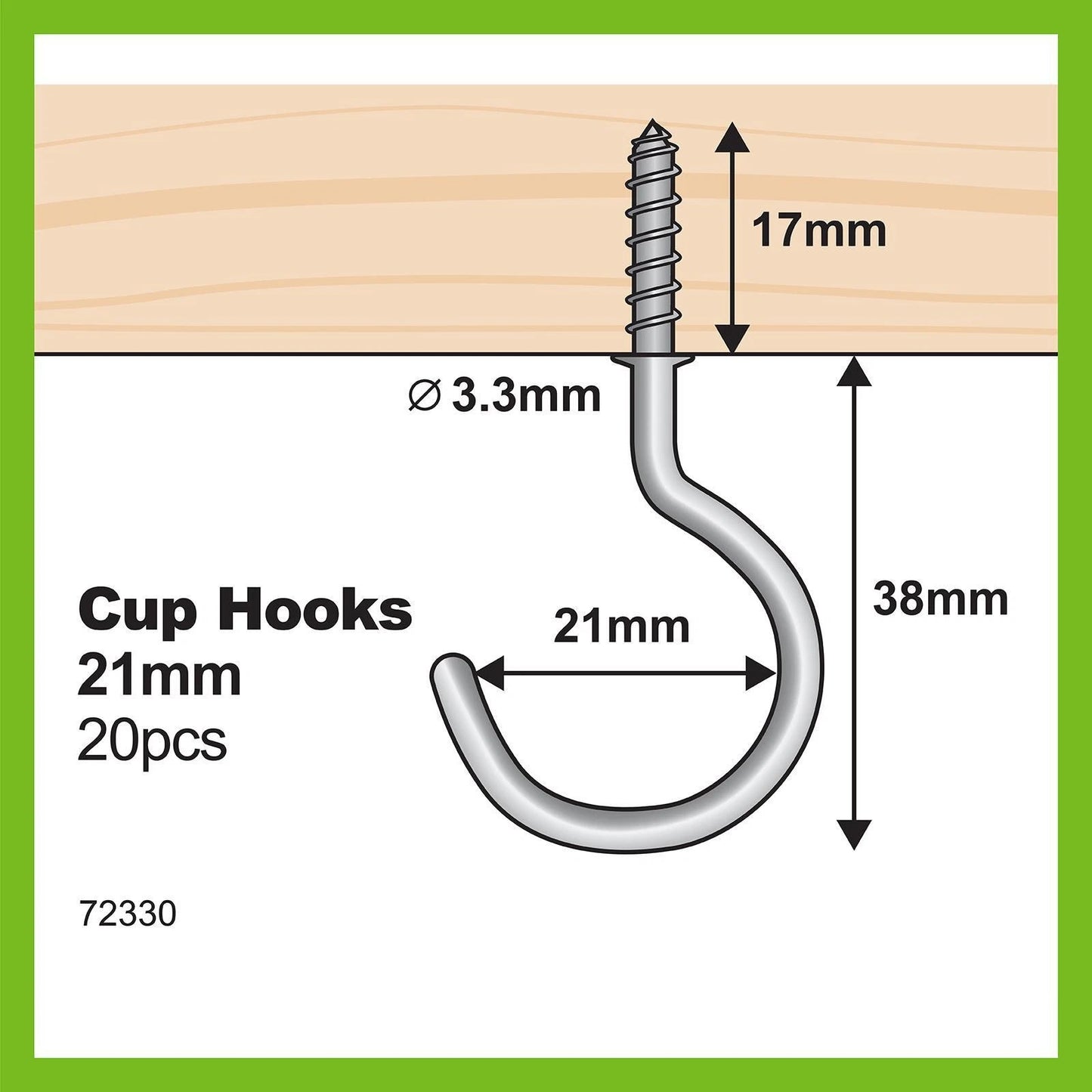 Everhang 21mm Zinc Plated Cup Hooks 20 Pack - Secure, Easy Install, Indoor/Outdoor Use
