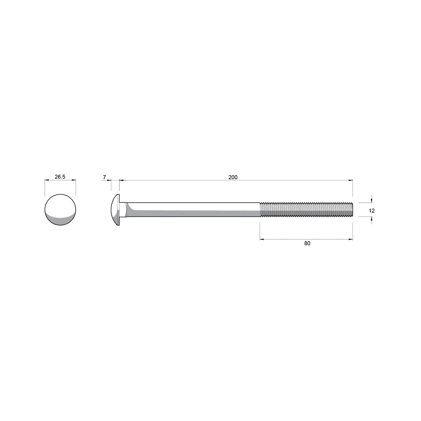 ZENITH M12 x 200mm Galvanised Cup Head Bolts & Nuts, Corrosion Resistant, AS Compliant