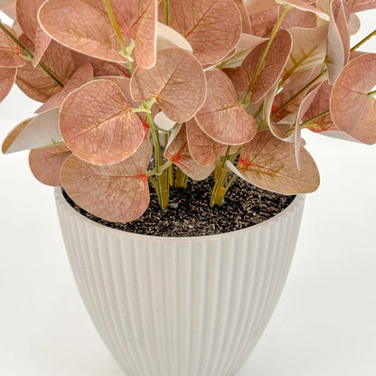 Artificial Baby Eucalyptus Plant Burgundy 38cm - Low Maintenance, Chic White Pot