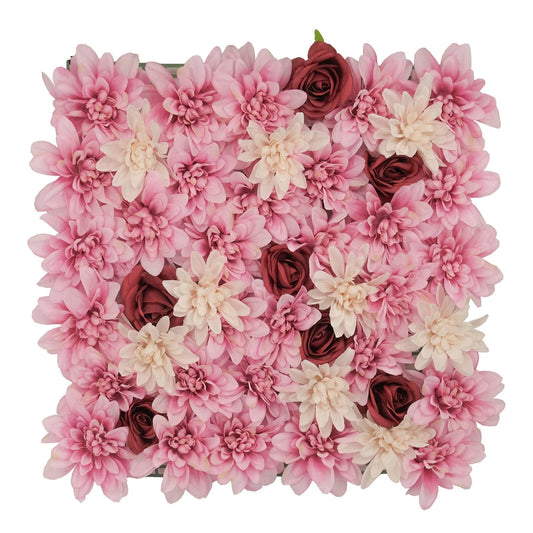 UN-REAL Dahlia & Rose Flower Hedge Tile 50x50cm, Realistic, Maintenance-Free Decor