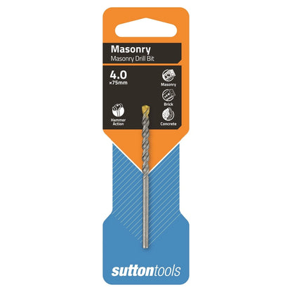 Sutton Tools 4 x 75mm TCT Masonry Drill Bit, Carbide Tip, Double Spiral Flute