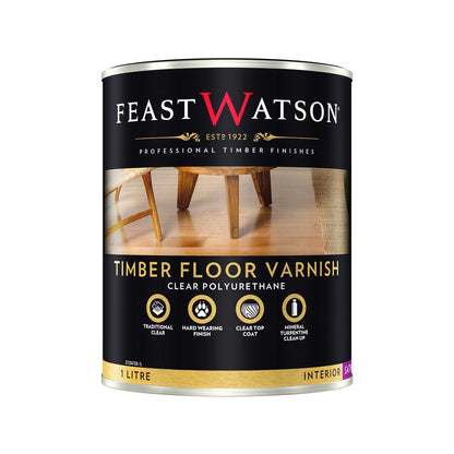 Feast Watson Satin Timber Floor Varnish 1L - Durable, Clear Oil-Based Finish for Interior Floors