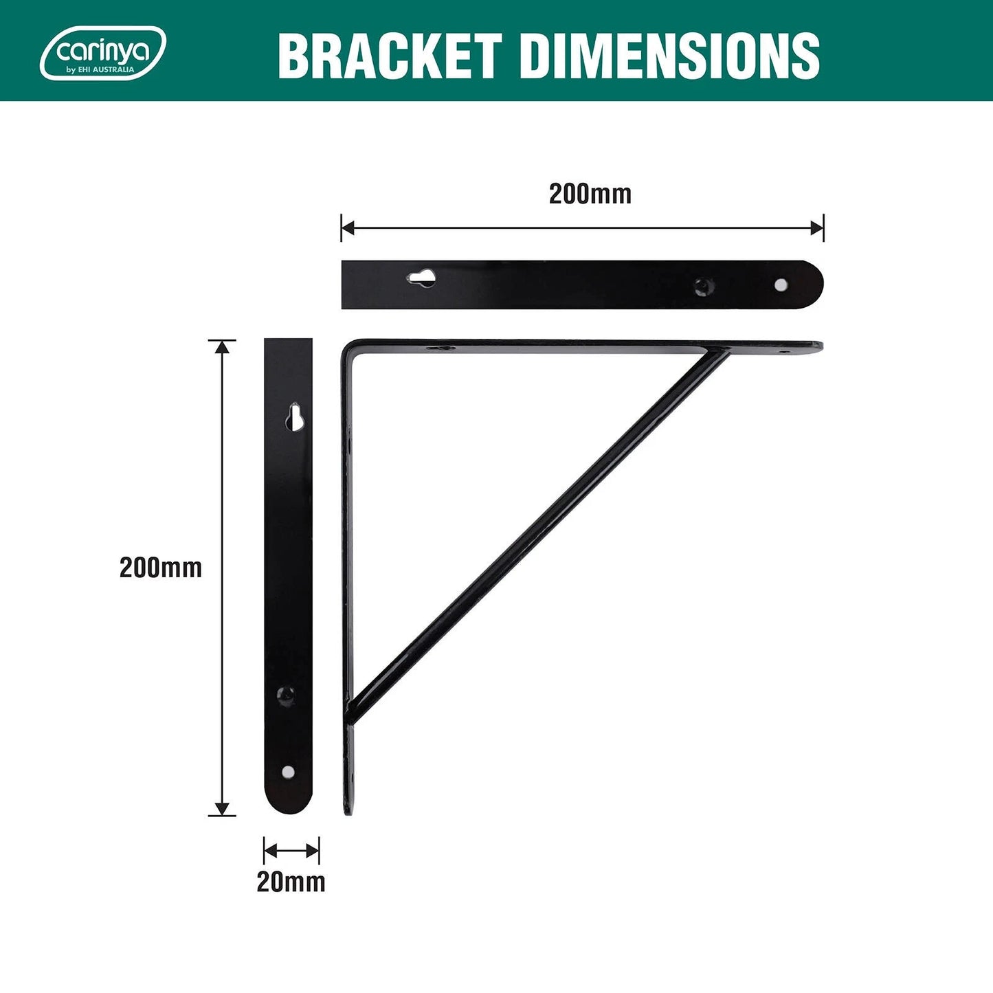 Carinya Black Heavy Duty Studio Bracket 200x200mm, 125kg Load, Sleek Design
