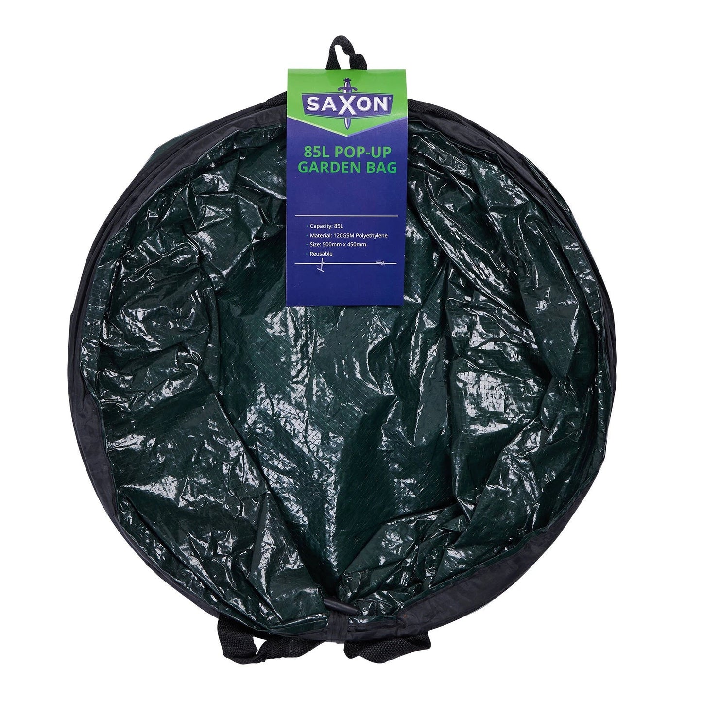 Saxon Pop Up Garden Bag 85L with Handles, Reusable, Durable Polyethylene, Folds Flat
