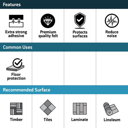 Surface Gard Brown Felt Floor Protectors 25x25mm, Noise Reduction, Self-Adhesive, 8 Pack